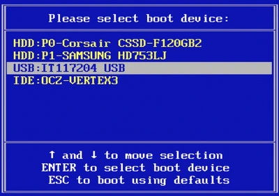 Menu de démarrage BIOS